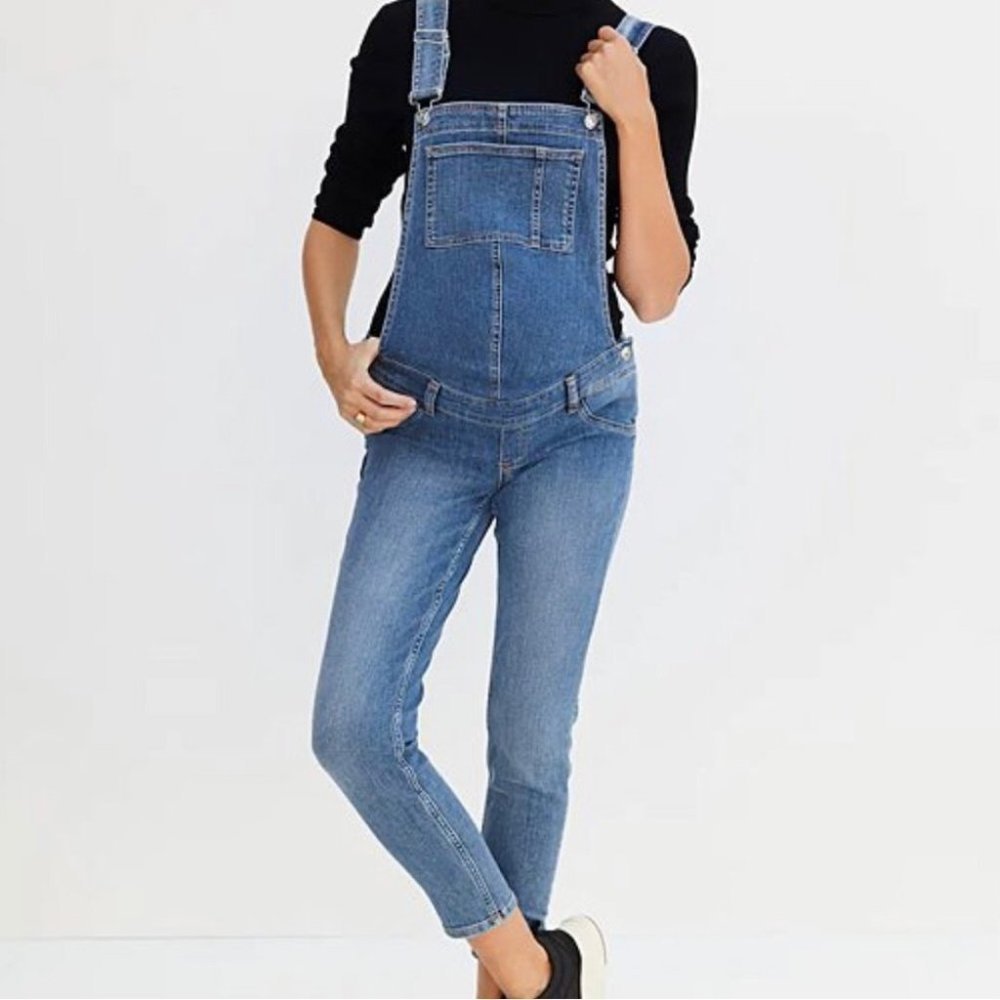 MNG by Mango Medium Blue Pocket Maternity Skinny Overalls Size Small NWT